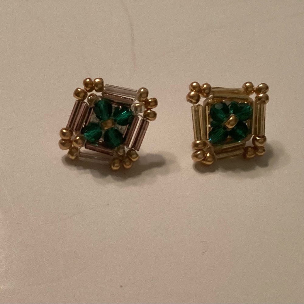 Sophisticated Green and Gold Geometric Earrings